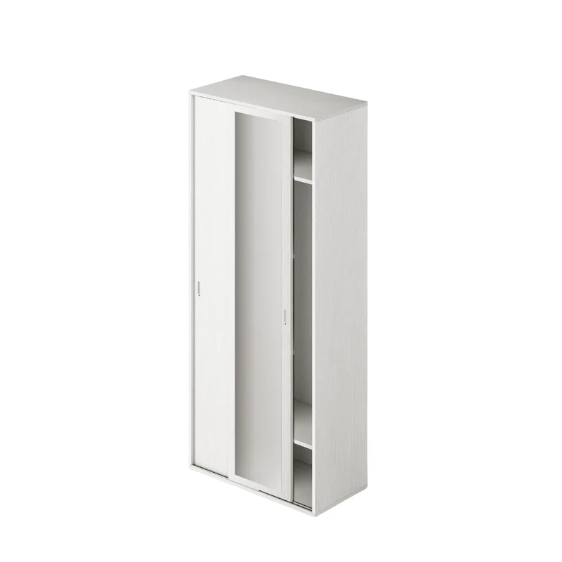 Armoire Avec Miroir, Portes Coulissantes, Porte-Manteau, Blanc