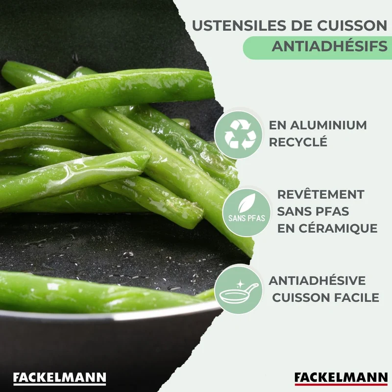Poêle 16cm et 3 Casseroles 16/18/20cm sans PFAS Fackelmann Brandao avec 5 ustensiles Vario