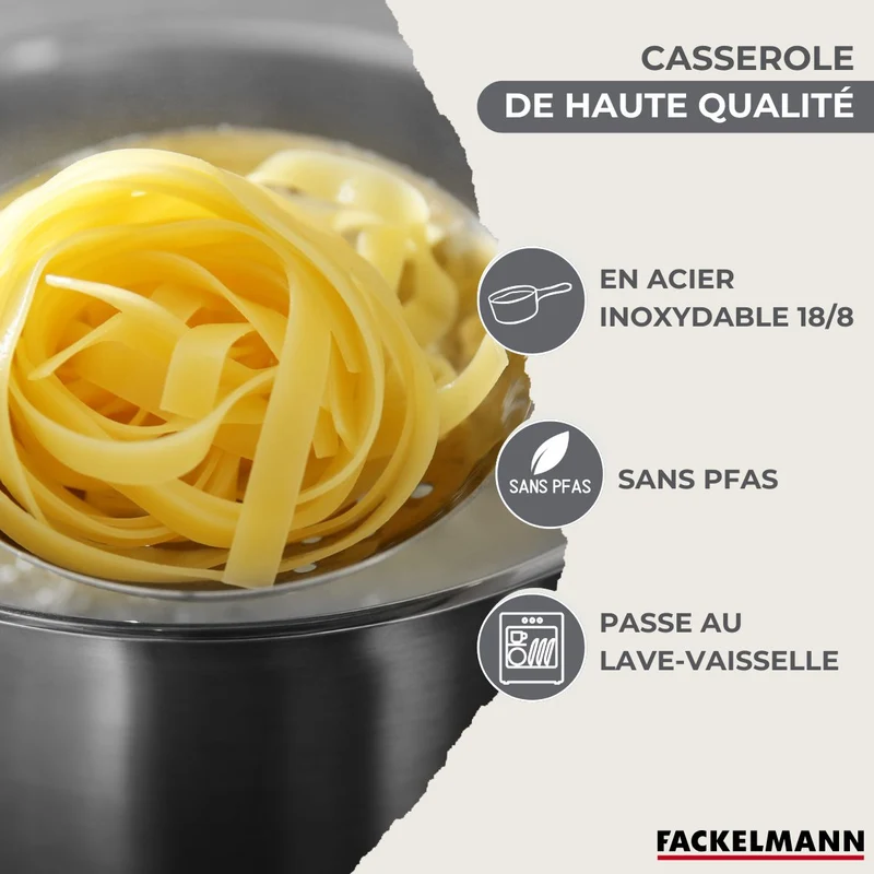 Batterie de cuisine avec 3 casseroles 12/16/20 cm et 5 ustensiles de cuisine sans PFAS Fackelmann Généva Océan