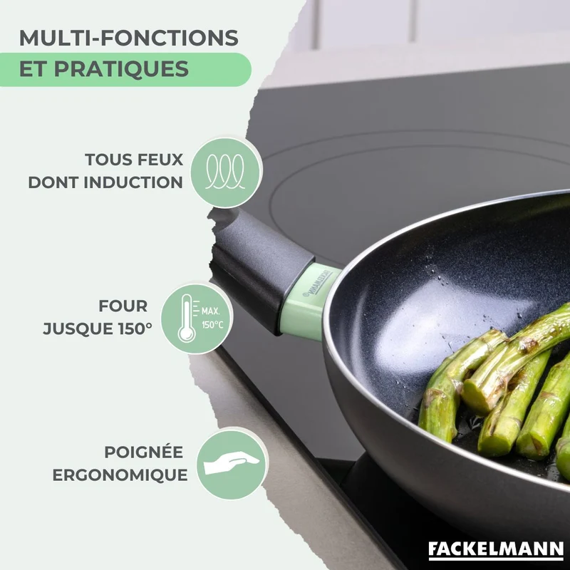 Batterie de cuisine de 4 poêles 20/24/28/30 cm, 3 casseroles 16/18/20 cm et 5 ustensiles Fackelmann Brandao