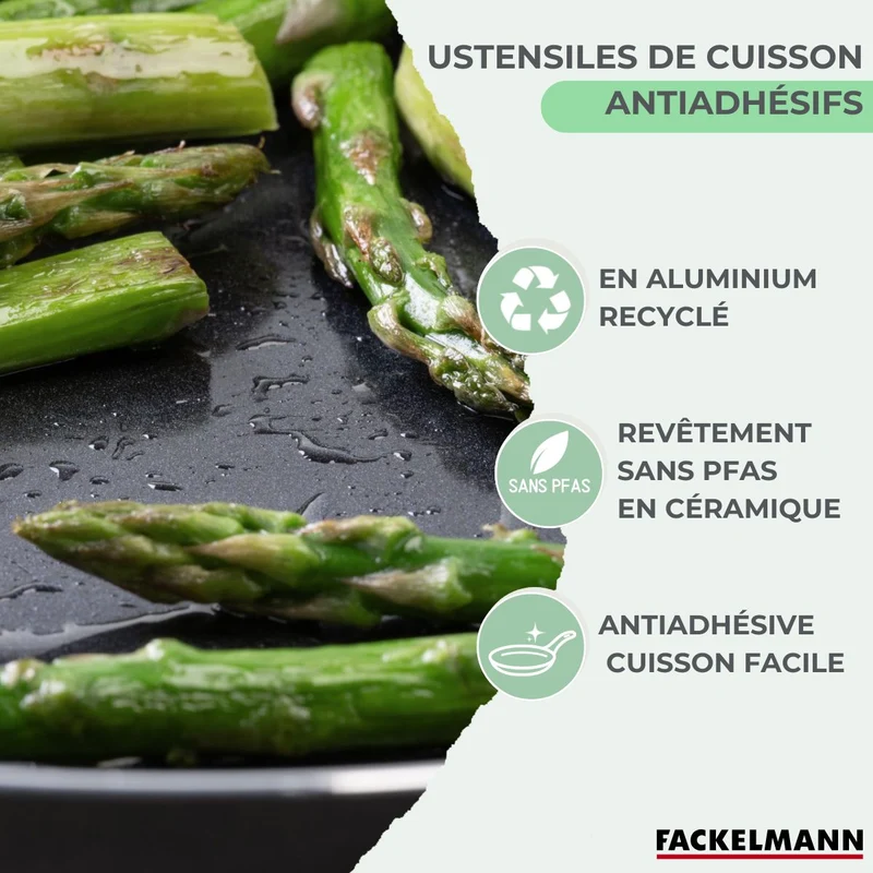 Batterie de cuisine de 4 poêles 20/24/28/30 cm, 3 casseroles 16/18/20 cm et 5 ustensiles Fackelmann Brandao