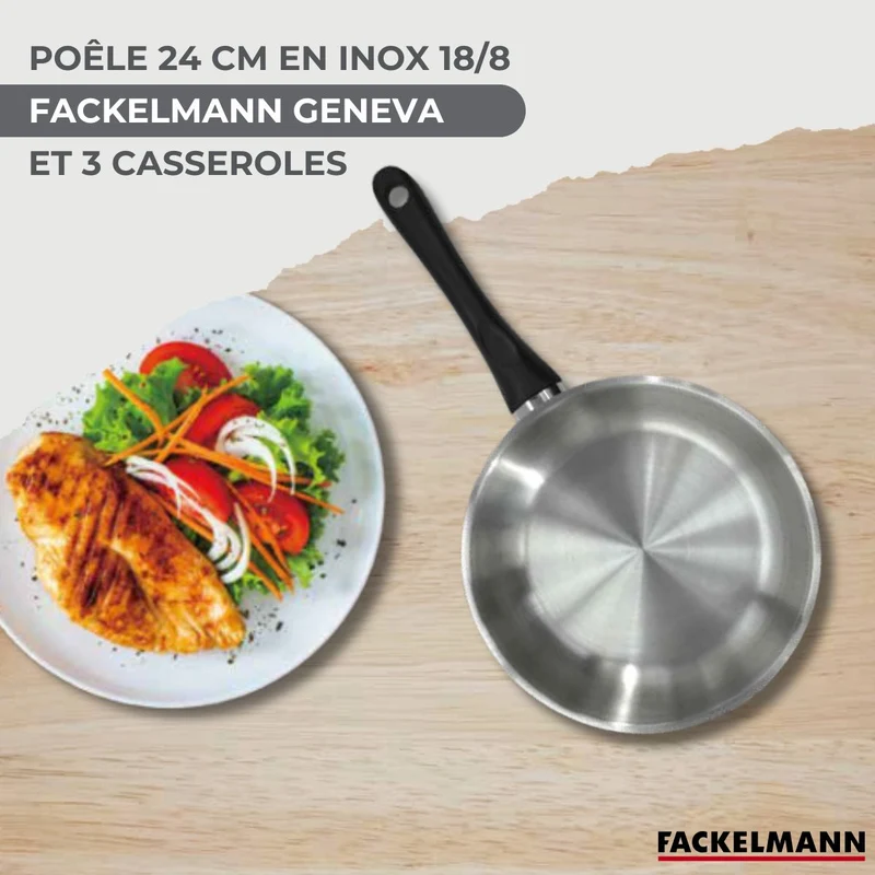 Batterie de cuisine avec 3 casseroles 12/16/20 cm et 1 poêle 24 cm avec 5 ustensiles de cuisine sans PFAS Fackelmann Généva Vario