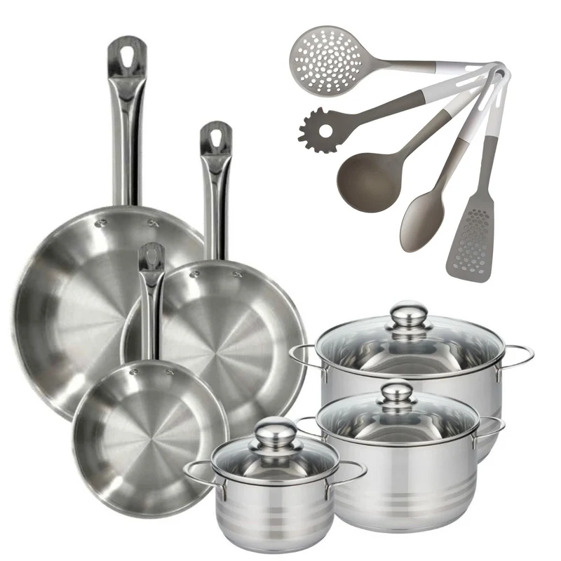 Lot 3 Poêles 20/24/28 cm Fackelmann Eterna avec 3 Faitouts 16/20/24 cm et 5 ustensiles