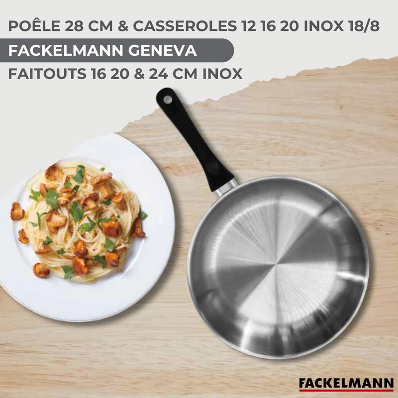 Batterie de cuisine avec 3 faitouts 16/20/24 cm et 3 casseroles 12/16/20 cm avec 5 ustensiles de cuisine Fackelmann Généva Brillant Ocean