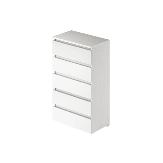 Commode en Frêne Blanc en bois mélaminé avec 5 tiroirs h127x47x40 cm