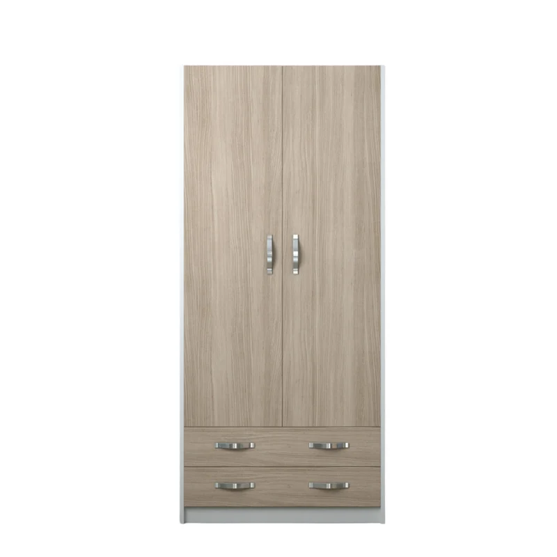 Armoire à deux portes avec tiroirs couleur Orme avec structure Blanc H210x90x52cm