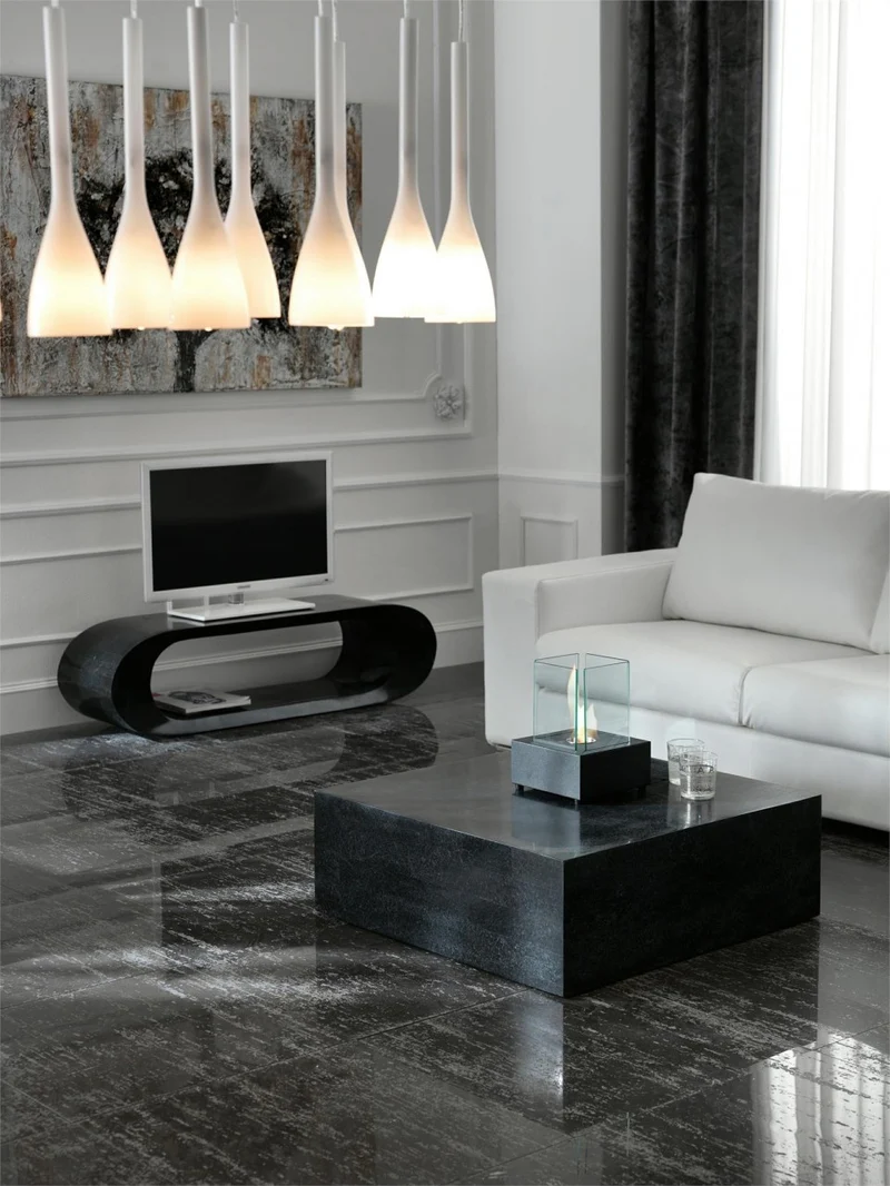 Table basse moderne en pierre noire 80 x 80 xh 28 cm
