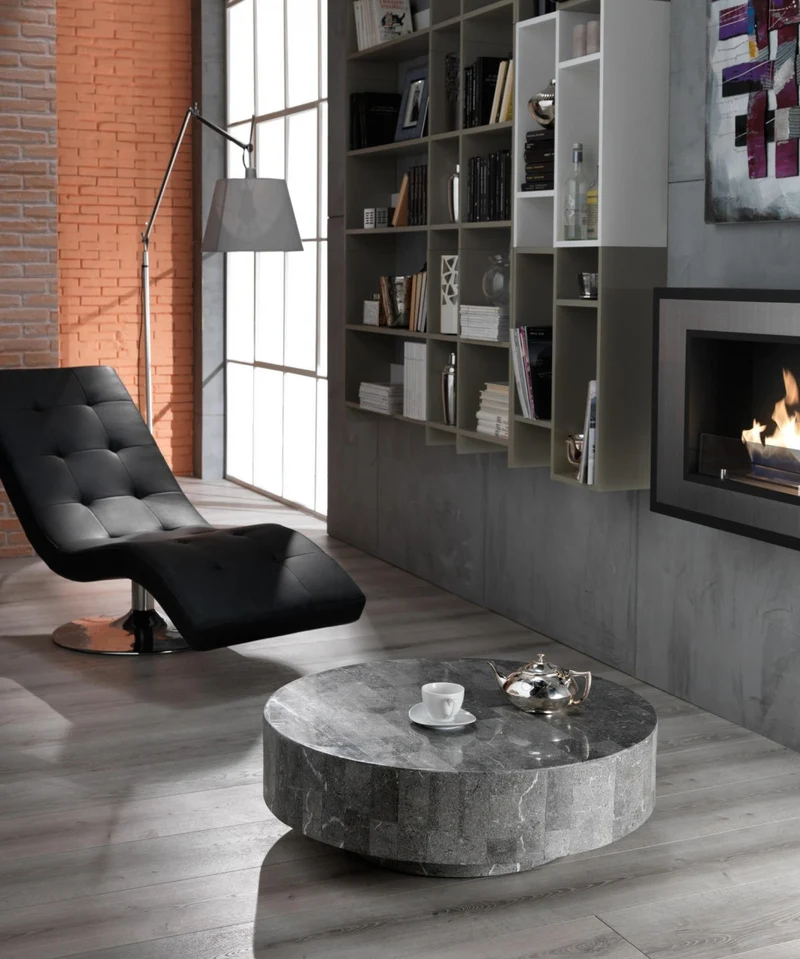 Table basse moderne en pierre grise 85 x 85 xh 28 cm