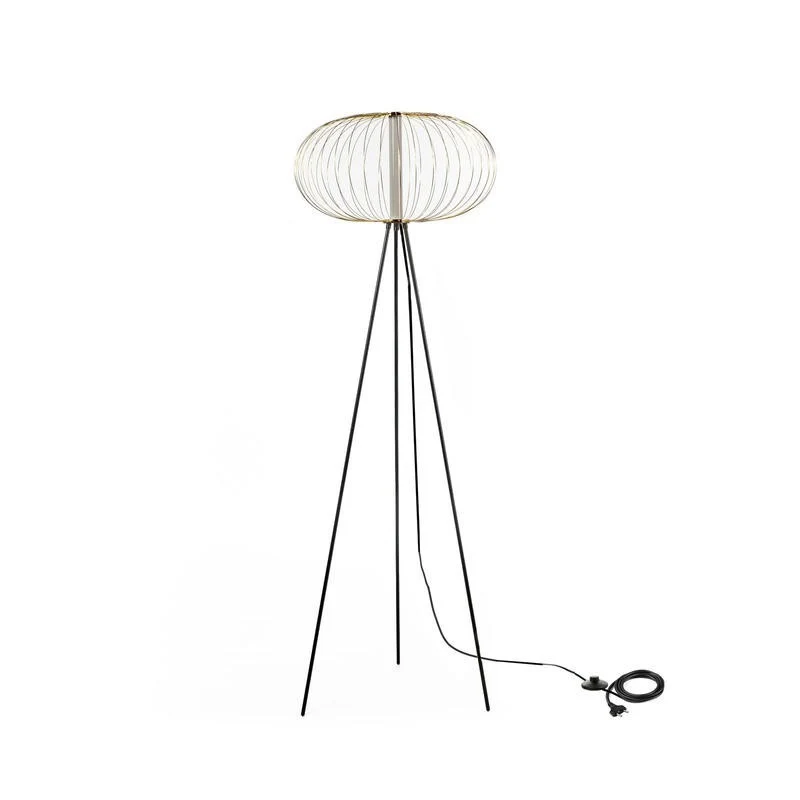 Lampadaire LED avec abat-jour en acier laiton poli 50x50xh.150 cm