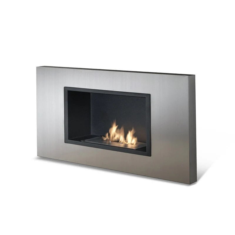 Biocheminée murale design au bioéthanol gris chrome 78 x 17 xh 54 cm