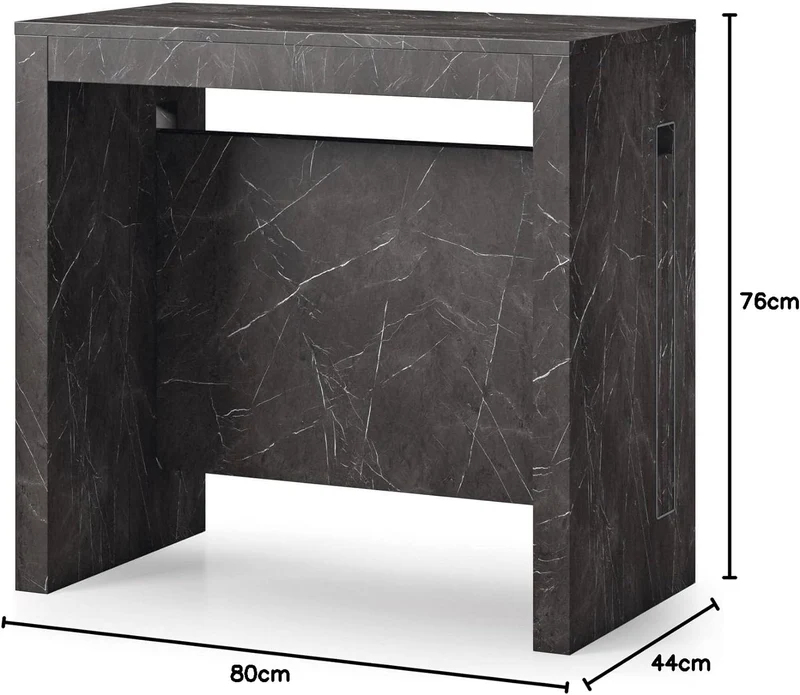 Transformable Console Table Black Marble 80x44/186x76 cm