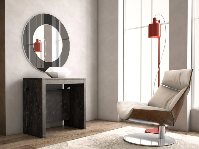 Transformable Console Table Black Marble 80x44/186x76 cm