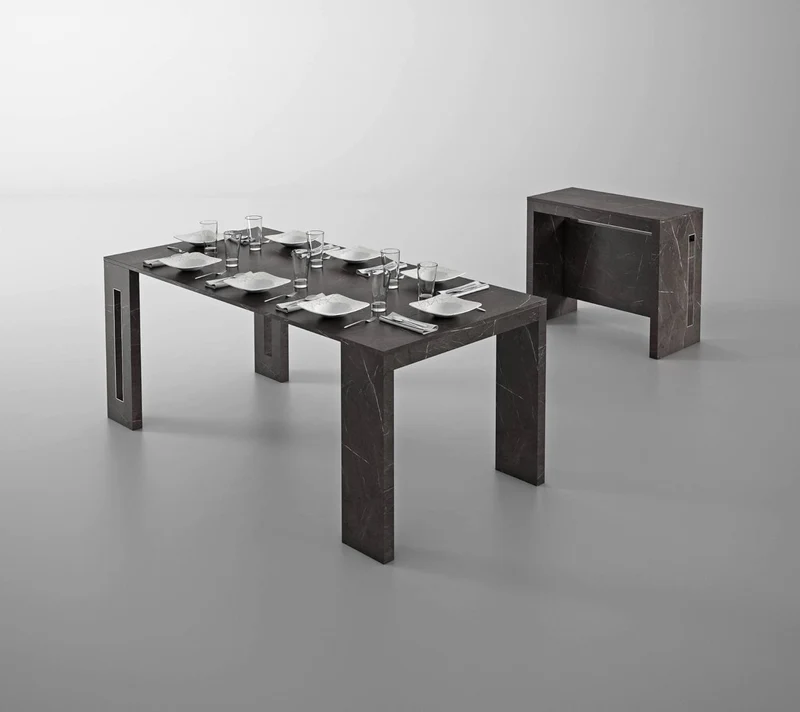 Transformable Console Table Black Marble 80x44/186x76 cm