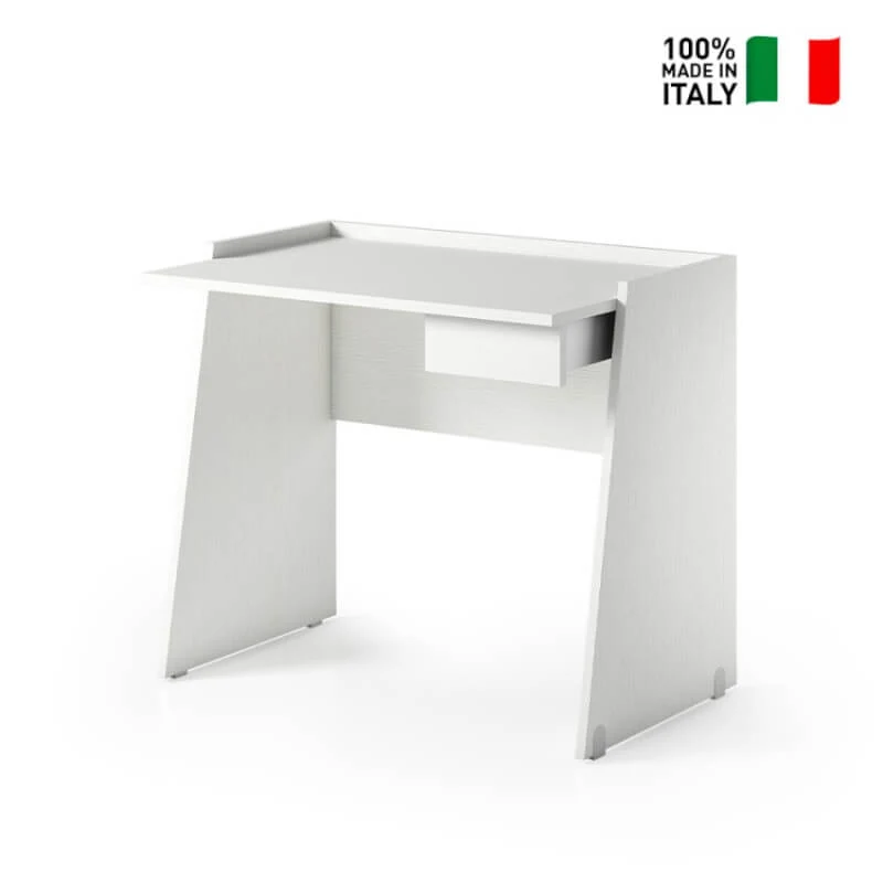 Bureau blanc avec tiroir et plateau effet ciment blanc