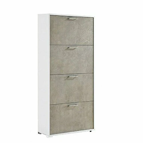 Meuble à Chaussures Double Profondeur 4 Portes Jusqu'à 18 Paires Blanc/Ciment