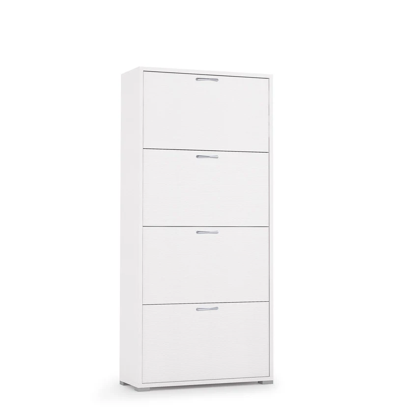 Meuble à Chaussures Double Profondeur 4 Portes Jusqu'à 18 Paires Blanc/Blanc