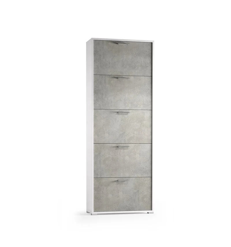 Meuble À Chaussures 5 Portes, Jusqu'à 15 Paires, Blanc Ciment