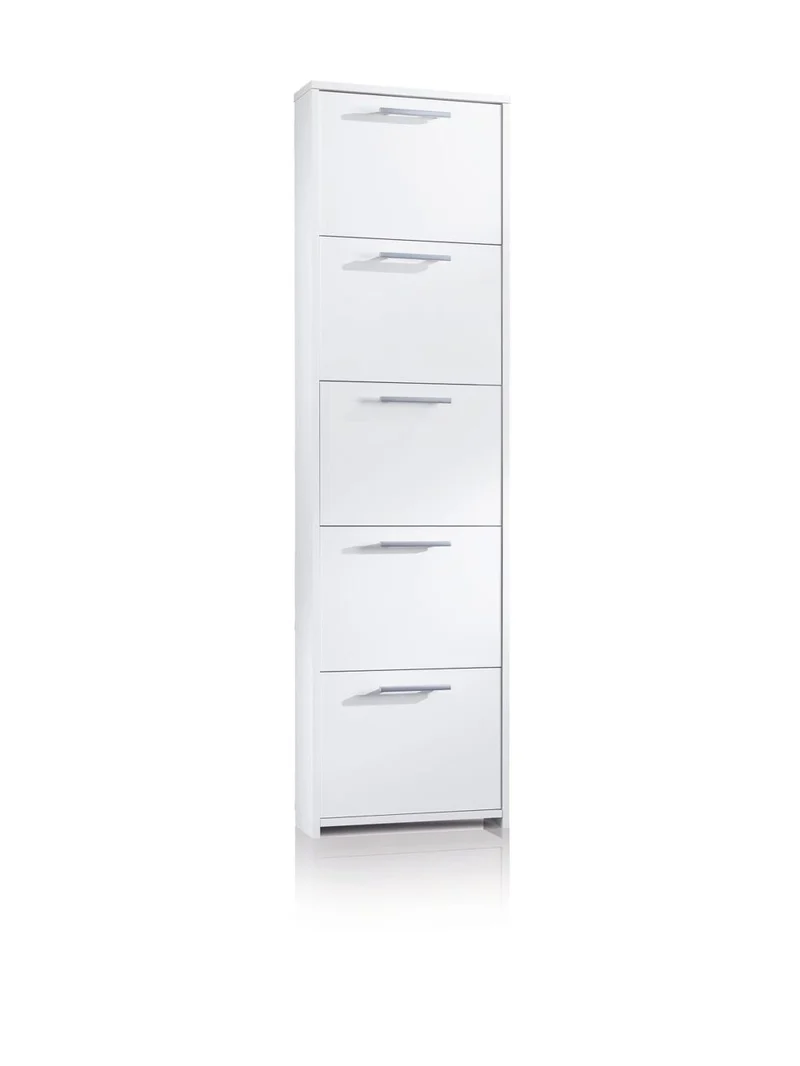 Étagère à chaussures avec cinq portes pouvant accueillir jusqu'à 10 paires de chaussures, blanc