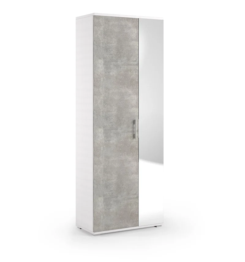 Polyvalent avec miroir, 1 tiroir, 6 étagères, porte blanche et ciment