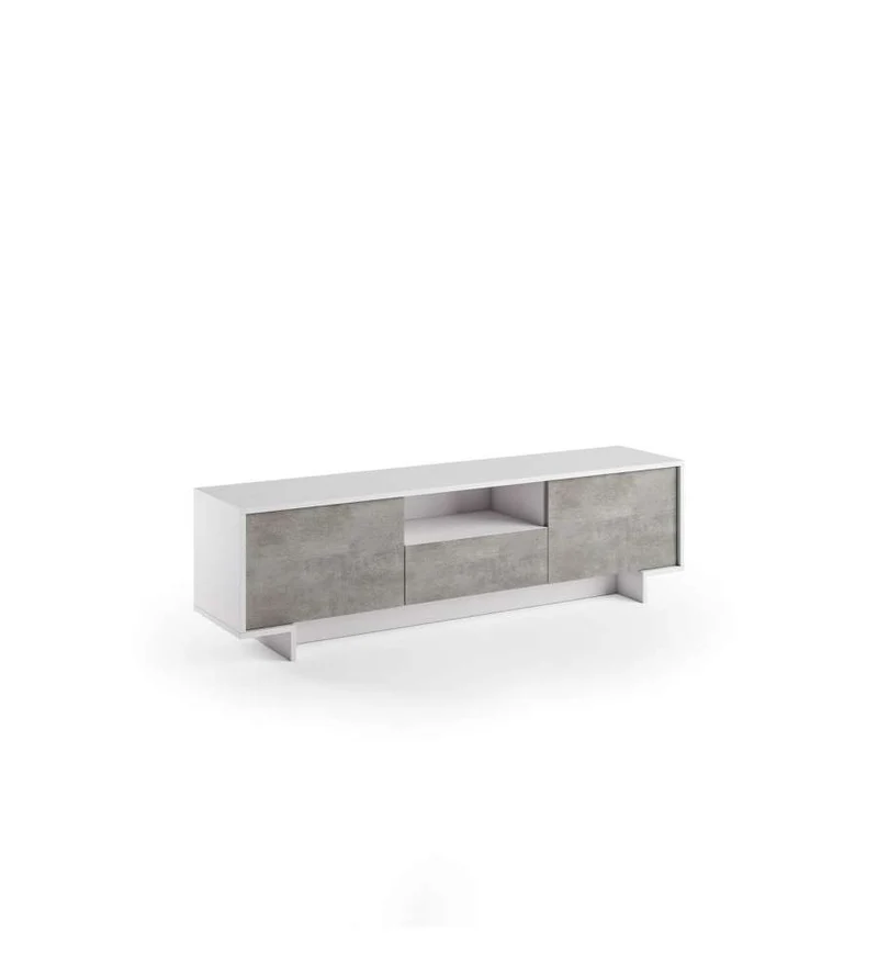 Meuble TV Blanc Avec 2 Portes Et Un Tiroir Central En Ciment