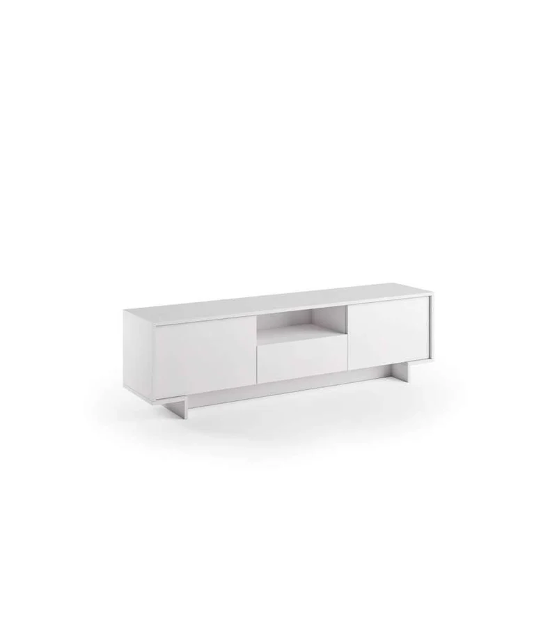 Meuble TV Blanc Avec 2 Portes et un Tiroir Central