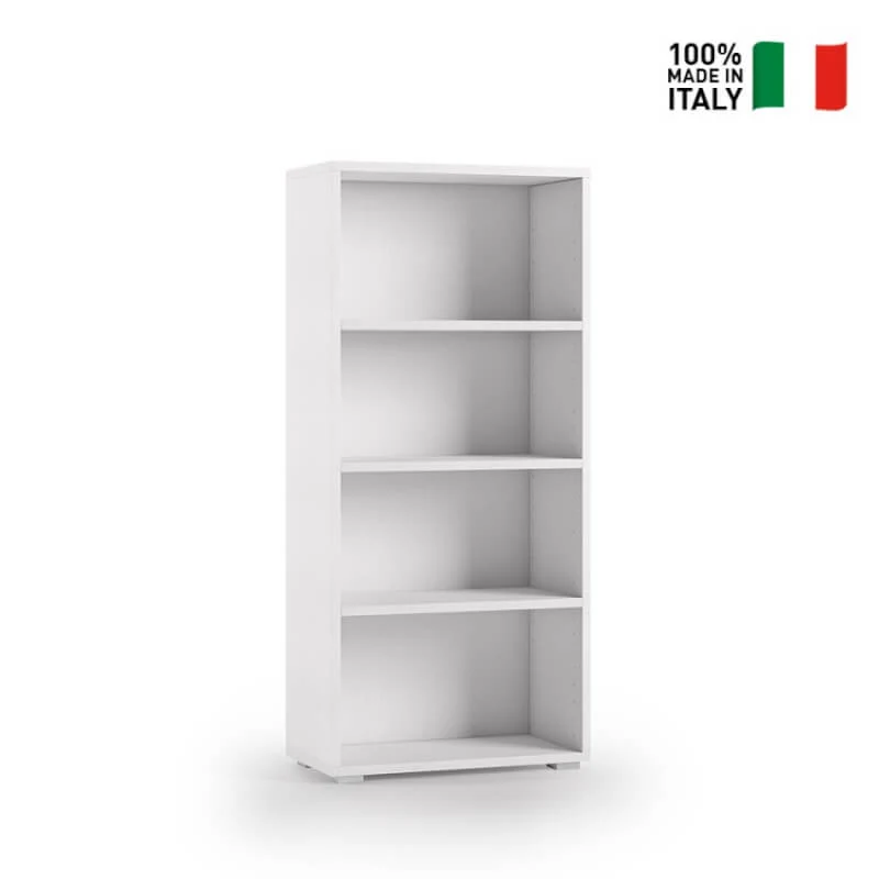 Armoire polyvalente avec 4 portes, poignée à rainure, porte-balai, intérieur blanc