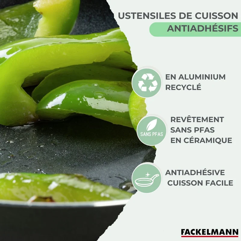 Batterie de cuisine avec 1 poêle 24 cm et 3 casseroles 16/18/20 cm et 5 ustensiles de cuisine Fackelmann Brandao Océan