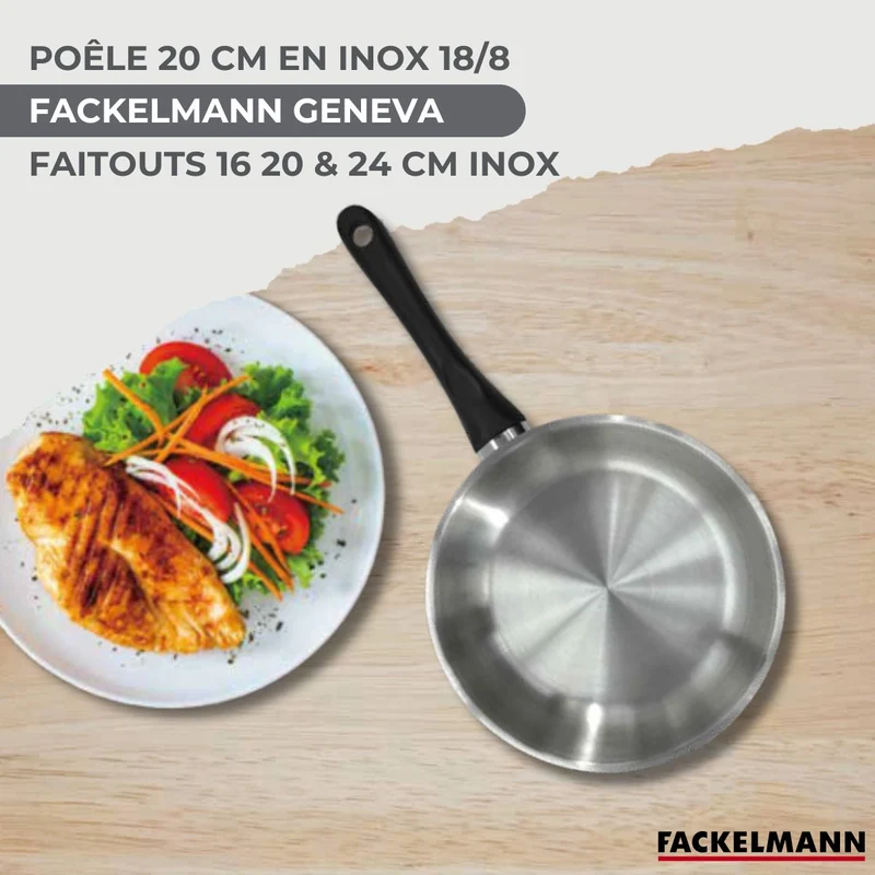 Batterie de cuisine avec 3 faitouts 16/20/24 cm et 1 poêle 20 cm avec 5 ustensiles de cuisine Fackelmann Généva Brillant Ocean