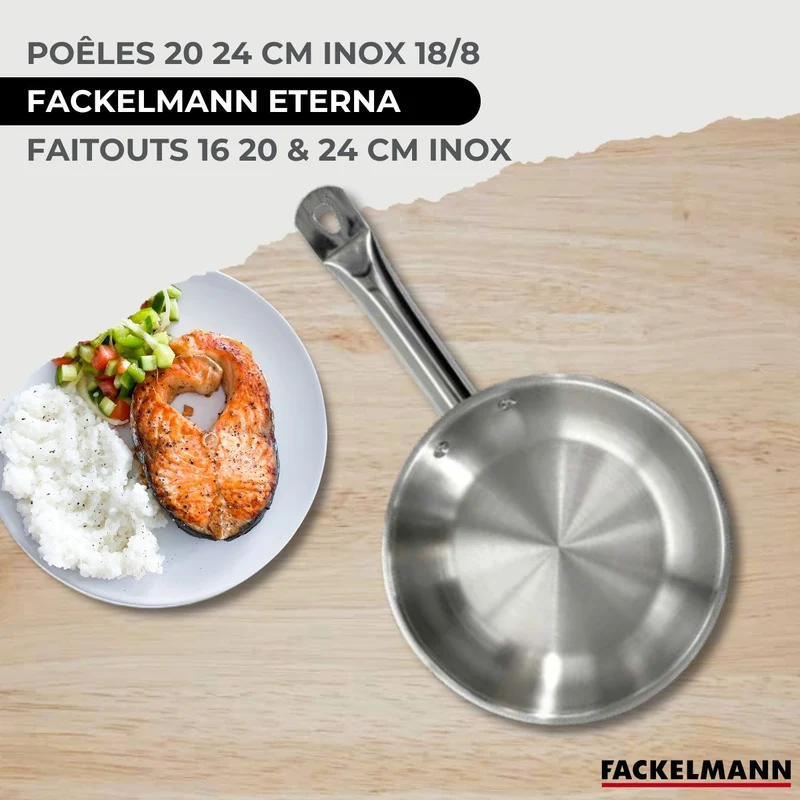 Batterie de cuisine avec 3 faitouts 16/20/24 cm et 2 poêles 20/24 cm et 5 ustensiles de cuisine sans PFAS Fackelmann Etherna Brillant Fenix Océan