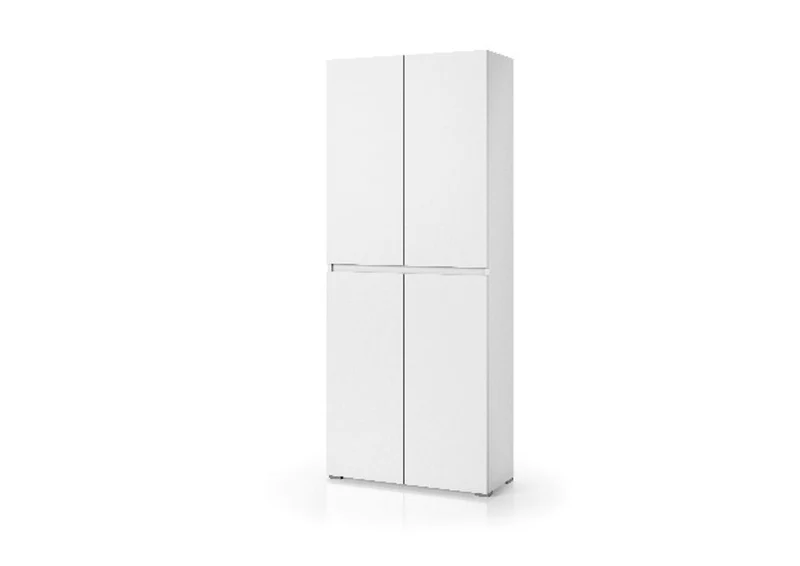 Meuble Multiusage 4 Portes, Poignée à Goulotte, 7 Étagères Réglables, Blanc
