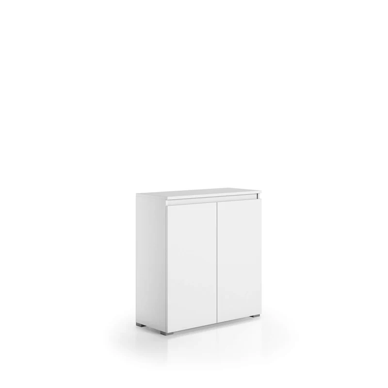 Meuble Multiusage 2 Portes, Poignée à Goulotte, 3 Étagères Réglables, Blanc