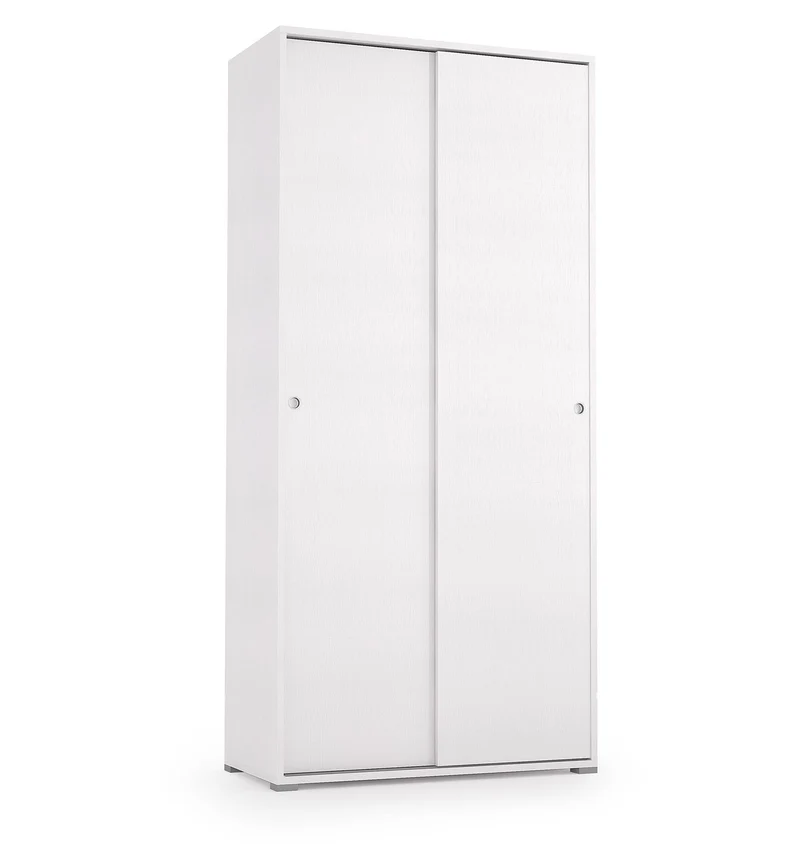 Armoire avec double porte coulissante et quatre tablettes réglables, portes blanches