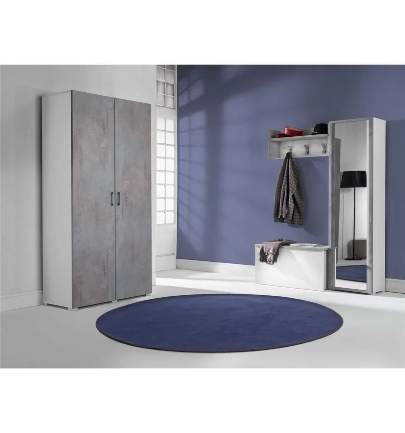 Étagère à chaussures avec porte miroir, 7 étagères, blanc/ciment
