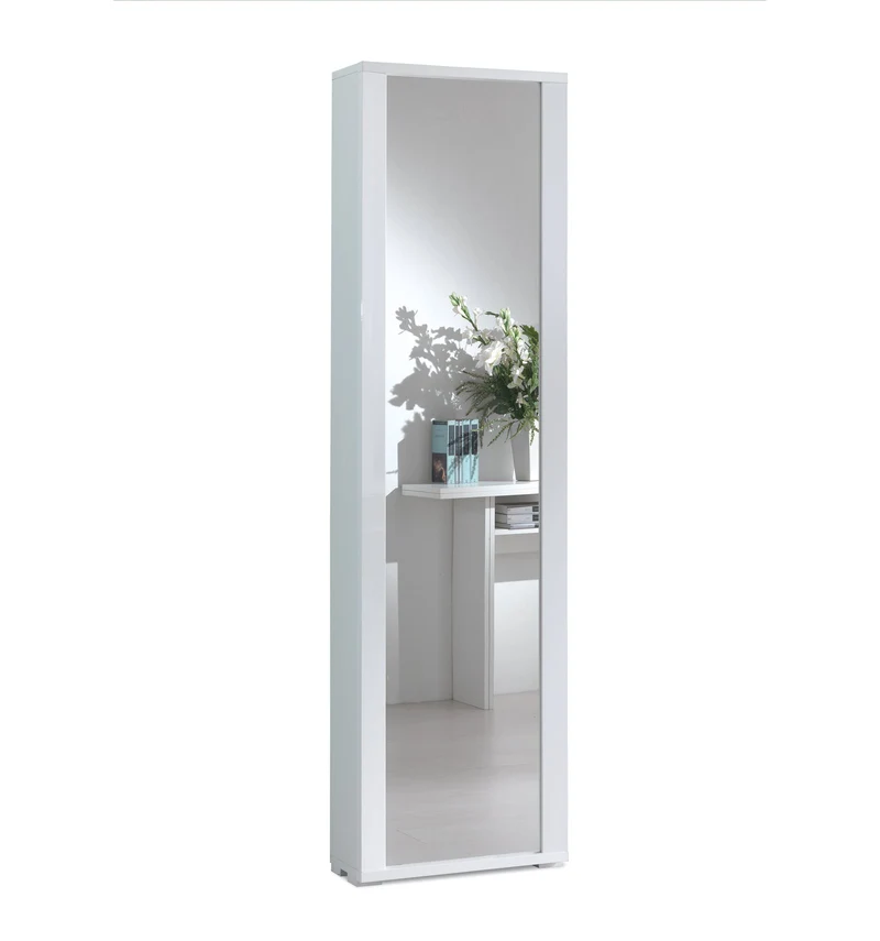 Étagère à chaussures avec porte miroir, 7 étagères, blanc/blanc
