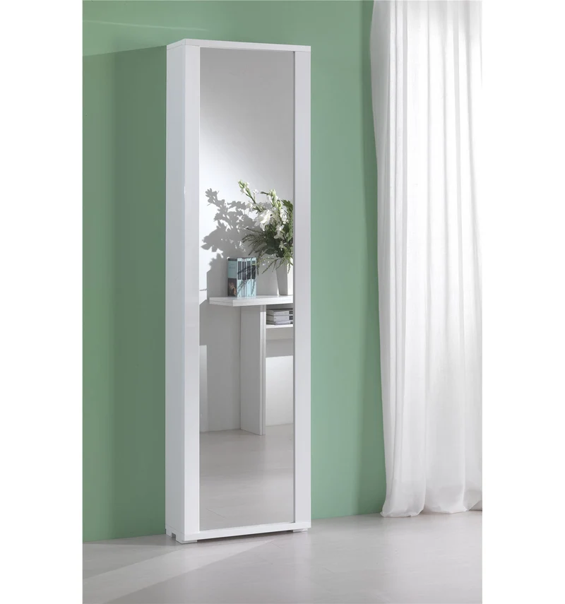 Étagère à chaussures avec porte miroir, 7 étagères, blanc/blanc