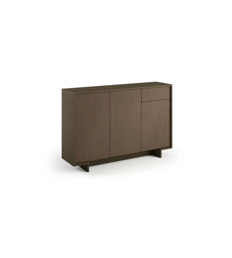 Buffet Slim 3 Portes, 1 Tiroir, 3 Étagères Intérieures, Bronze Cannelet Sombre