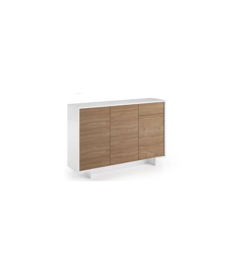 Buffet Slim 3 Portes, 1 Tiroir, 3 Étagères Intérieures, Blanc Noyer
