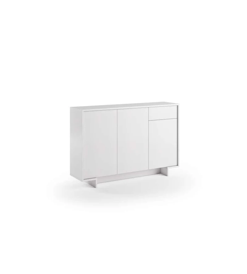 Buffet Slim 3 Portes, 1 Tiroir, 3 Étagères Intérieures, Blanc