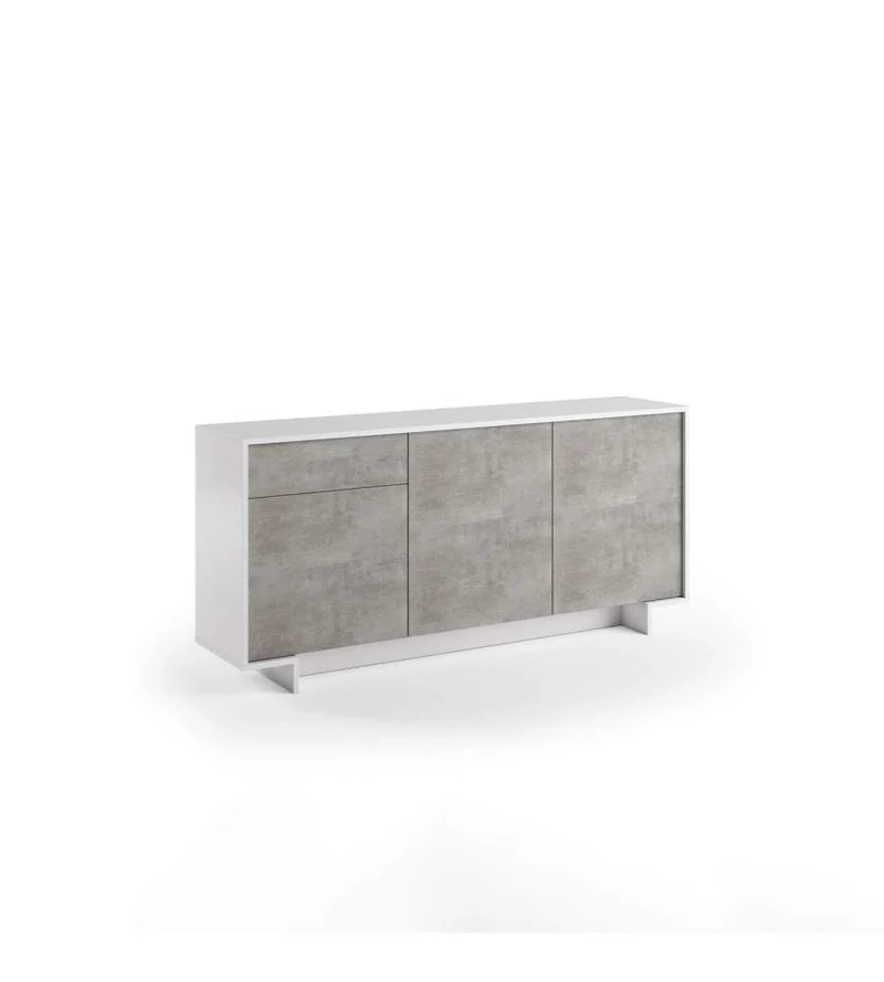 Buffet 3 Portes et Tiroir, Blanc Ciment