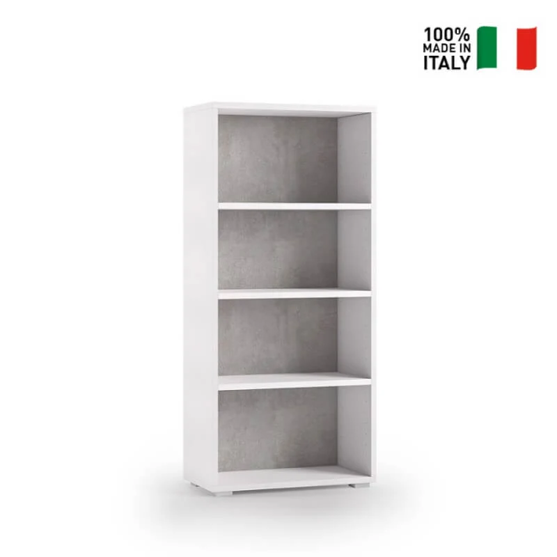 Bibliothèque compacte avec trois étagères réglables, blanc, fond béton