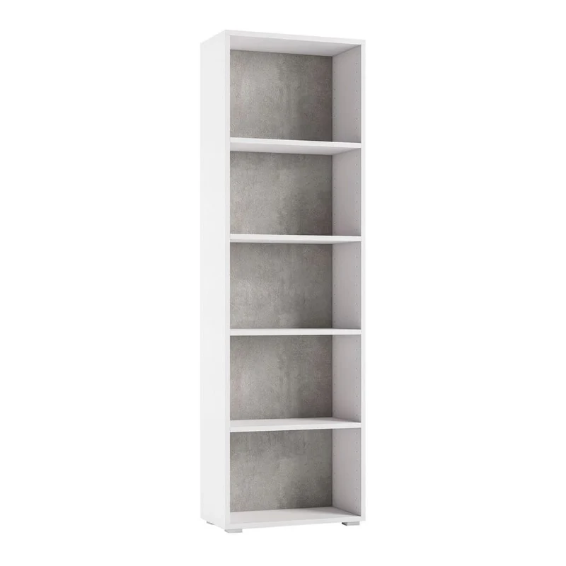 Bibliothèque compacte avec cinq étagères réglables, blanc, fond béton
