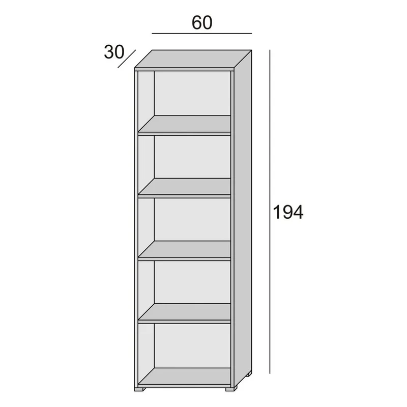 Bibliothèque compacte avec cinq étagères réglables, blanc, fond béton