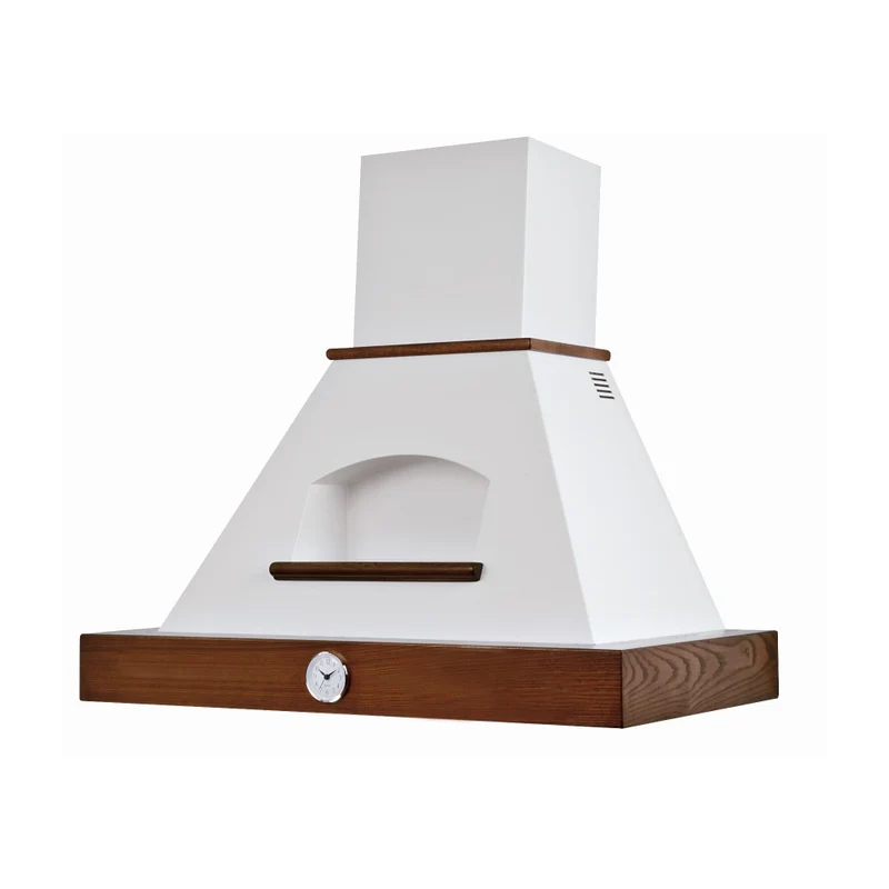 Hotte rustique en bois blanc GIADA avec incrustation de tabac et horloge 90 cm