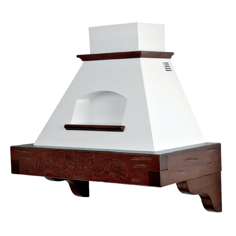 Hotte de cuisine rustique GIADA MAX blanc, bois incrusté de tabac, 90 cm