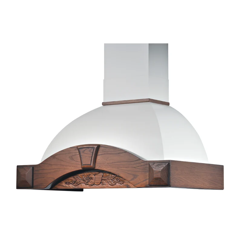 Hotte de cuisine rustique blanche GAIA MAX avec cadre en bois incrusté couleur tabac 90 cm