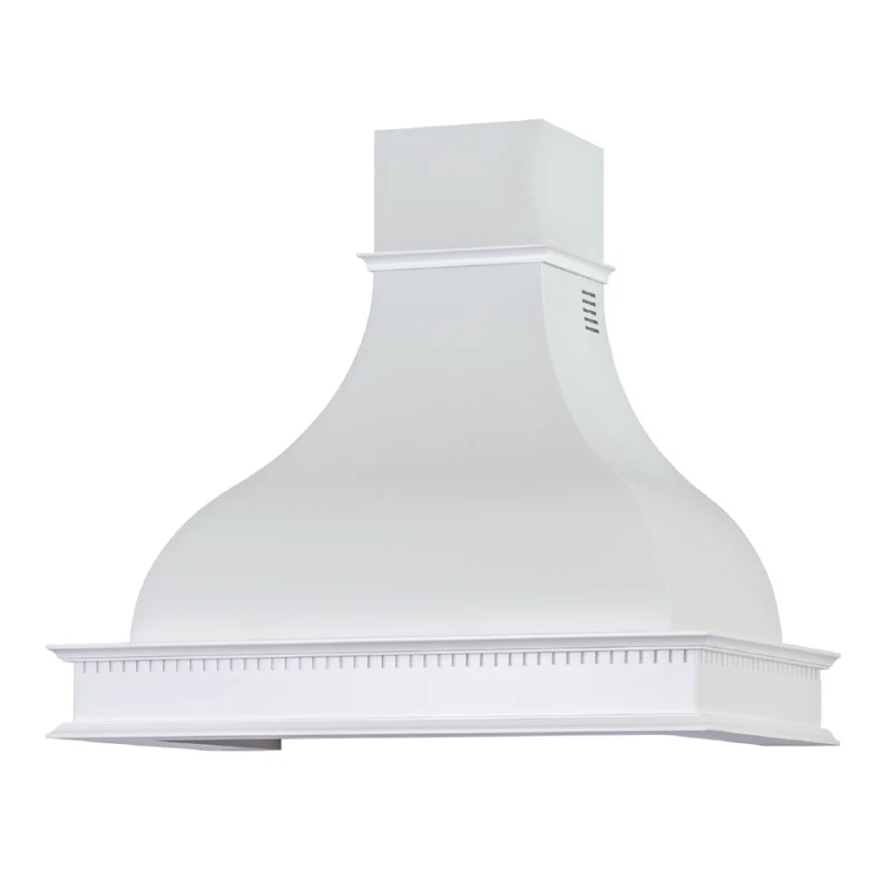Hotte de cuisine rustique blanche FAMILY, cadre en bois marqueté, 120 cm