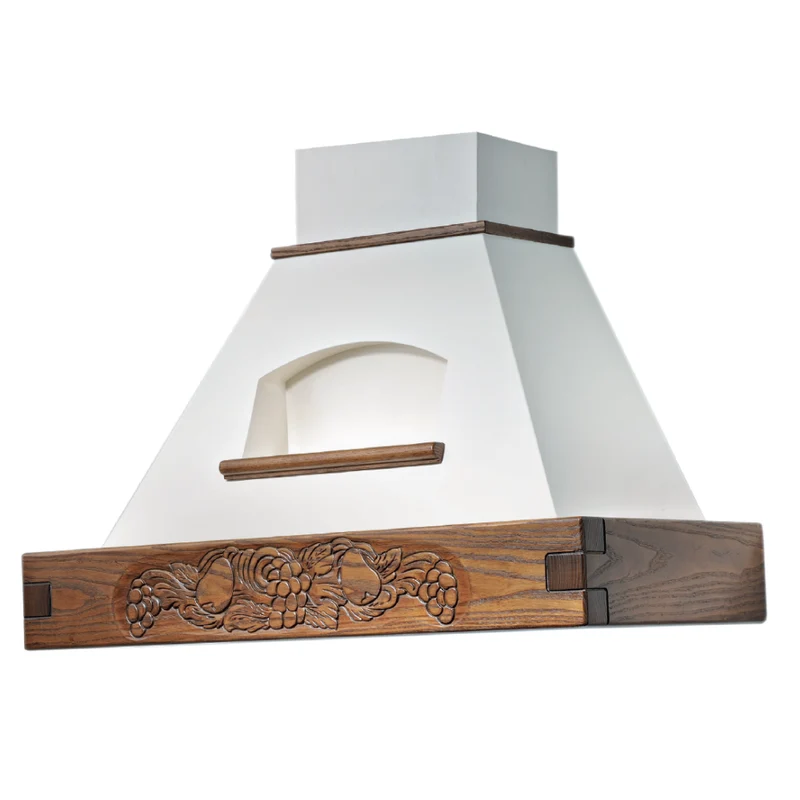 Hotte de cuisine rustique EPOQUE blanche avec cadre en bois de tabac 120 cm