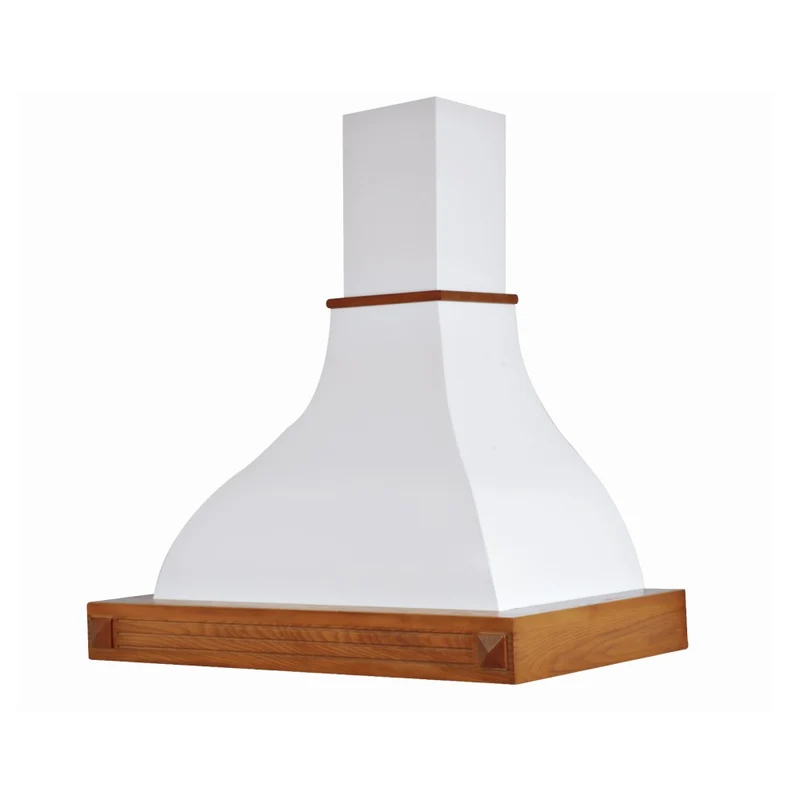 Hotte de cuisine rustique blanche DIAMANTE avec cadre en bois incrusté couleur noyer 90 cm