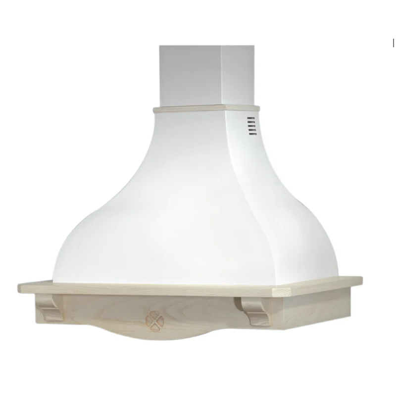 Hotte de cuisine rustique blanche COTTAGE avec cadre en bois incrusté gris tourterelle 90 cm