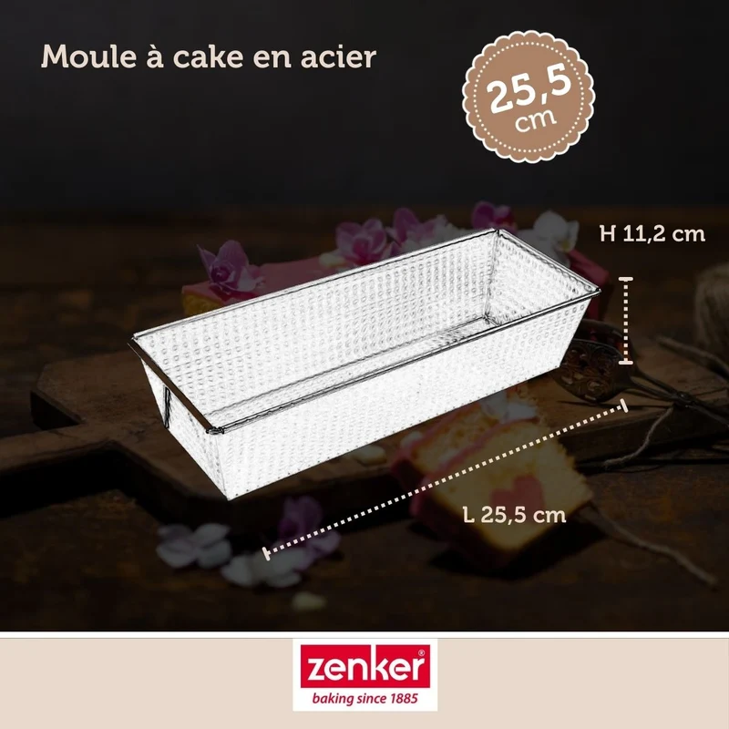 Set comprenant 1 Moule à cake en acier étamé, 1 spatule Zenker et 2 bols à mixer en inox Fackelmann